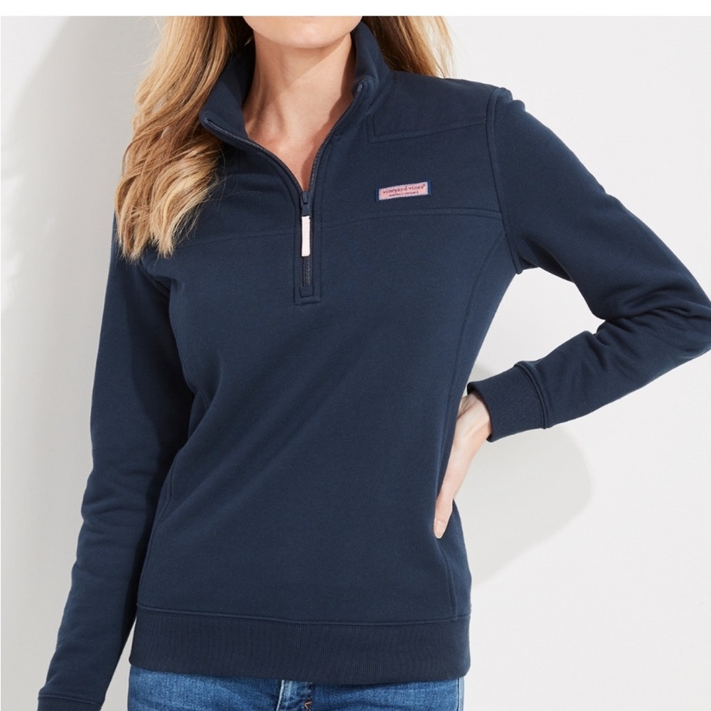 Women's Navy Quarter-Zip ShepShirt TURQUOISE SHOULDERS